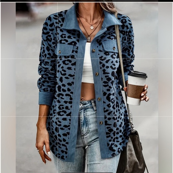 NWOT LEOPARD PRINT CORDUROY SHIRT JACKET WOMENS XXL BLUE & BLACK - Picture 9 of 9